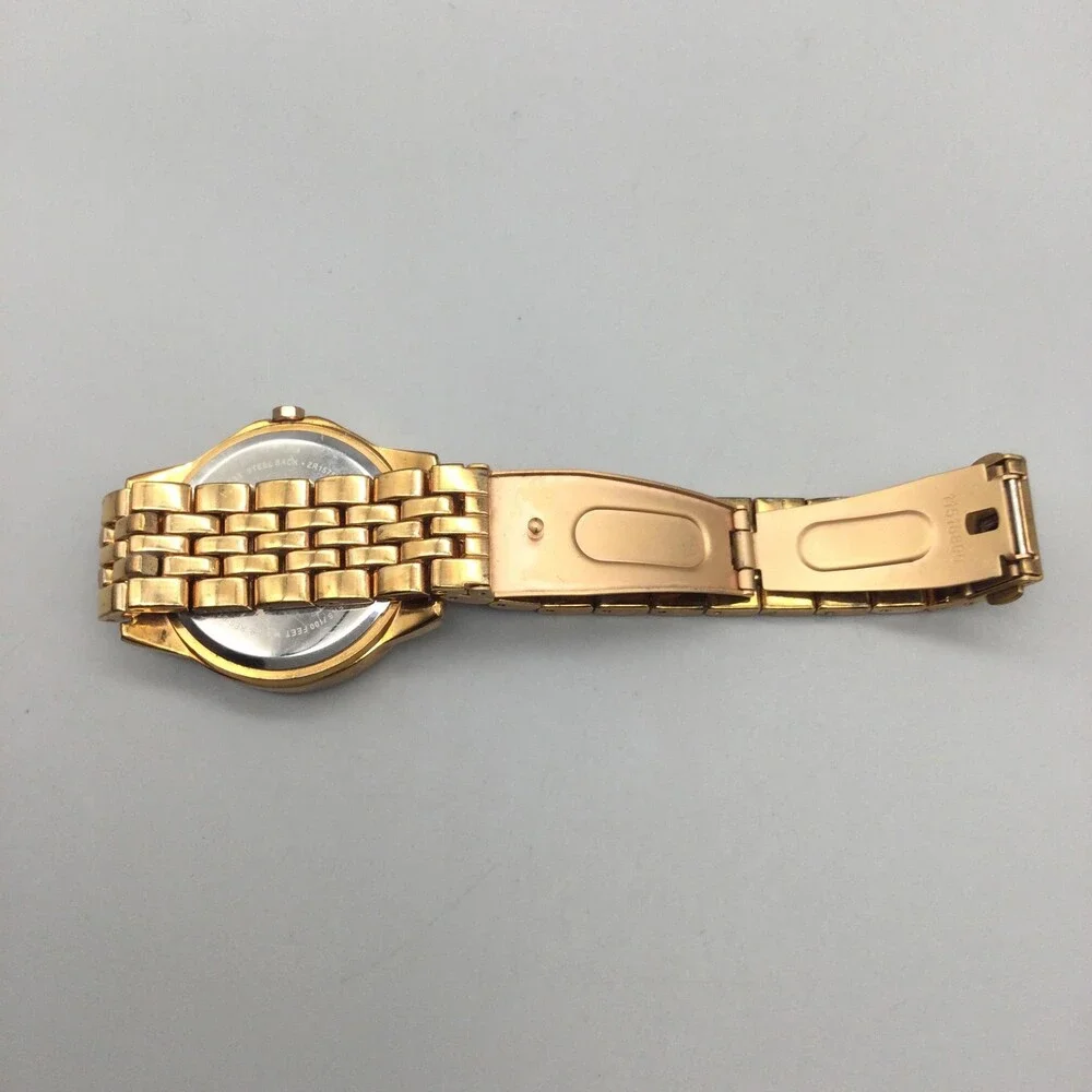 Relic Womens Watch 35mm Rose Gold Dial Crystal Bezel Gold Tone New Battery 6.5